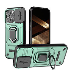 Funda Bumper Silicona y Plastico Mate Carcasa con Magnetico Anillo de dedo Soporte KC3 para Apple iPhone 13 Pro Verde