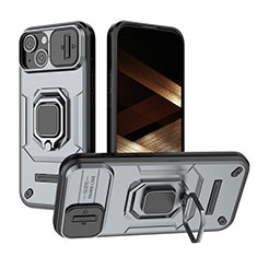Funda Bumper Silicona y Plastico Mate Carcasa con Magnetico Anillo de dedo Soporte KC3 para Apple iPhone 14 Gris