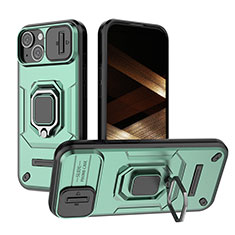 Funda Bumper Silicona y Plastico Mate Carcasa con Magnetico Anillo de dedo Soporte KC3 para Apple iPhone 15 Plus Verde