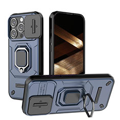 Funda Bumper Silicona y Plastico Mate Carcasa con Magnetico Anillo de dedo Soporte KC3 para Apple iPhone 15 Pro Max Azul