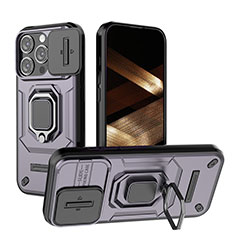 Funda Bumper Silicona y Plastico Mate Carcasa con Magnetico Anillo de dedo Soporte KC3 para Apple iPhone 15 Pro Max Morado