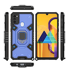 Funda Bumper Silicona y Plastico Mate Carcasa con Magnetico Anillo de dedo Soporte KC3 para Samsung Galaxy M21 Azul