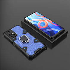 Funda Bumper Silicona y Plastico Mate Carcasa con Magnetico Anillo de dedo Soporte KC3 para Xiaomi Poco M4 Pro 5G Azul