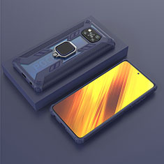 Funda Bumper Silicona y Plastico Mate Carcasa con Magnetico Anillo de dedo Soporte KC3 para Xiaomi Poco X3 NFC Azul