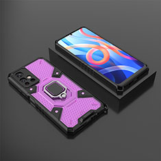 Funda Bumper Silicona y Plastico Mate Carcasa con Magnetico Anillo de dedo Soporte KC3 para Xiaomi Redmi Note 11 5G Morado