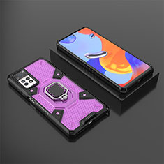 Funda Bumper Silicona y Plastico Mate Carcasa con Magnetico Anillo de dedo Soporte KC3 para Xiaomi Redmi Note 11 Pro 5G Morado