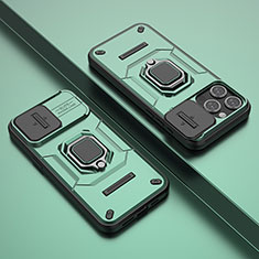 Funda Bumper Silicona y Plastico Mate Carcasa con Magnetico Anillo de dedo Soporte KC4 para Apple iPhone 13 Pro Max Verde