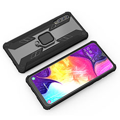 Funda Bumper Silicona y Plastico Mate Carcasa con Magnetico Anillo de dedo Soporte KC4 para Samsung Galaxy A50S Negro