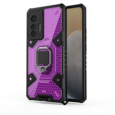 Funda Bumper Silicona y Plastico Mate Carcasa con Magnetico Anillo de dedo Soporte KC4 para Vivo X70 5G Morado