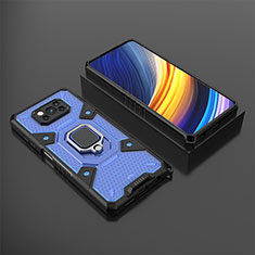 Funda Bumper Silicona y Plastico Mate Carcasa con Magnetico Anillo de dedo Soporte KC4 para Xiaomi Poco X3 NFC Azul