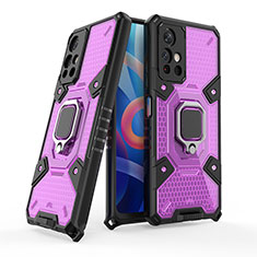 Funda Bumper Silicona y Plastico Mate Carcasa con Magnetico Anillo de dedo Soporte KC4 para Xiaomi Redmi Note 11 5G Morado