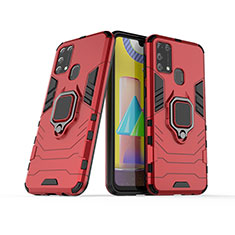 Funda Bumper Silicona y Plastico Mate Carcasa con Magnetico Anillo de dedo Soporte KC6 para Samsung Galaxy M21s Rojo