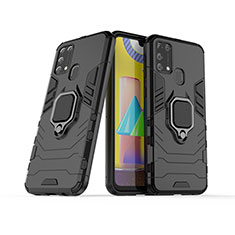 Funda Bumper Silicona y Plastico Mate Carcasa con Magnetico Anillo de dedo Soporte KC6 para Samsung Galaxy M31 Prime Edition Negro