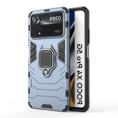 Funda Bumper Silicona y Plastico Mate Carcasa con Magnetico Anillo de dedo Soporte KC6 para Xiaomi Poco X4 Pro 5G Azul