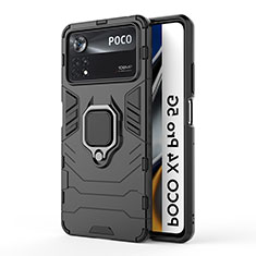Funda Bumper Silicona y Plastico Mate Carcasa con Magnetico Anillo de dedo Soporte KC6 para Xiaomi Poco X4 Pro 5G Negro