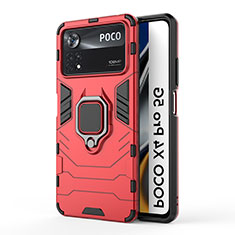 Funda Bumper Silicona y Plastico Mate Carcasa con Magnetico Anillo de dedo Soporte KC6 para Xiaomi Poco X4 Pro 5G Rojo