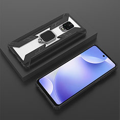 Funda Bumper Silicona y Plastico Mate Carcasa con Magnetico Anillo de dedo Soporte KC6 para Xiaomi Redmi Note 9 Pro Negro