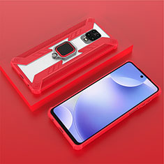 Funda Bumper Silicona y Plastico Mate Carcasa con Magnetico Anillo de dedo Soporte KC6 para Xiaomi Redmi Note 9 Pro Rojo