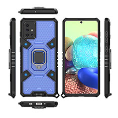 Funda Bumper Silicona y Plastico Mate Carcasa con Magnetico Anillo de dedo Soporte KC7 para Samsung Galaxy A71 5G Azul