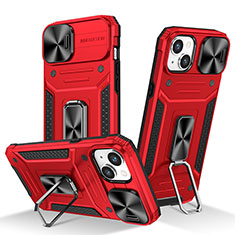 Funda Bumper Silicona y Plastico Mate Carcasa con Magnetico Anillo de dedo Soporte KC8 para Apple iPhone 13 Rojo