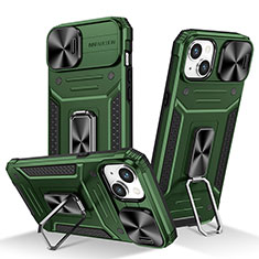 Funda Bumper Silicona y Plastico Mate Carcasa con Magnetico Anillo de dedo Soporte KC8 para Apple iPhone 14 Plus Verde