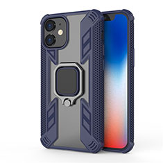 Funda Bumper Silicona y Plastico Mate Carcasa con Magnetico Anillo de dedo Soporte M01 para Apple iPhone 12 Azul