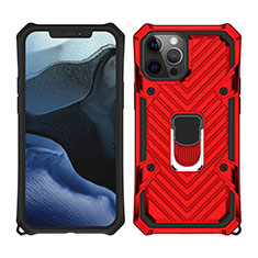 Funda Bumper Silicona y Plastico Mate Carcasa con Magnetico Anillo de dedo Soporte M01 para Apple iPhone 12 Pro Max Rojo