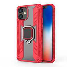 Funda Bumper Silicona y Plastico Mate Carcasa con Magnetico Anillo de dedo Soporte M01 para Apple iPhone 12 Rojo