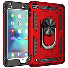 Funda Bumper Silicona y Plastico Mate Carcasa con Magnetico Anillo de dedo Soporte MQ1 para Apple iPad Mini 4 Rojo
