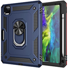 Funda Bumper Silicona y Plastico Mate Carcasa con Magnetico Anillo de dedo Soporte MQ1 para Apple iPad Pro 11 (2021) Azul