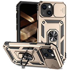 Funda Bumper Silicona y Plastico Mate Carcasa con Magnetico Anillo de dedo Soporte MQ1 para Apple iPhone 13 Oro