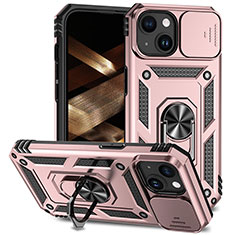 Funda Bumper Silicona y Plastico Mate Carcasa con Magnetico Anillo de dedo Soporte MQ1 para Apple iPhone 13 Oro Rosa