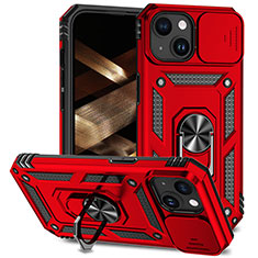 Funda Bumper Silicona y Plastico Mate Carcasa con Magnetico Anillo de dedo Soporte MQ1 para Apple iPhone 13 Rojo