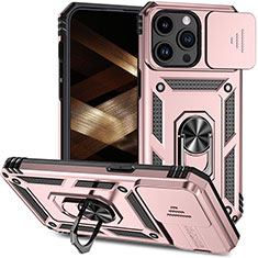 Funda Bumper Silicona y Plastico Mate Carcasa con Magnetico Anillo de dedo Soporte MQ1 para Apple iPhone 14 Pro Oro Rosa