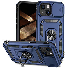 Funda Bumper Silicona y Plastico Mate Carcasa con Magnetico Anillo de dedo Soporte MQ1 para Apple iPhone 15 Azul