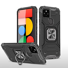 Funda Bumper Silicona y Plastico Mate Carcasa con Magnetico Anillo de dedo Soporte MQ1 para Google Pixel 5 Negro