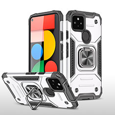 Funda Bumper Silicona y Plastico Mate Carcasa con Magnetico Anillo de dedo Soporte MQ1 para Google Pixel 5 Plata