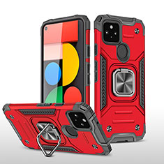 Funda Bumper Silicona y Plastico Mate Carcasa con Magnetico Anillo de dedo Soporte MQ1 para Google Pixel 5 Rojo