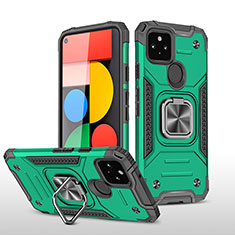 Funda Bumper Silicona y Plastico Mate Carcasa con Magnetico Anillo de dedo Soporte MQ1 para Google Pixel 5 Verde Noche