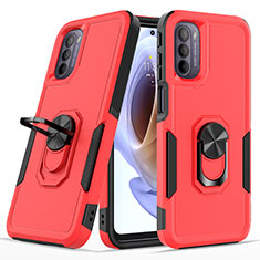 Funda Bumper Silicona y Plastico Mate Carcasa con Magnetico Anillo de dedo Soporte MQ1 para Motorola Moto G31 Rojo
