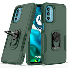 Funda Bumper Silicona y Plastico Mate Carcasa con Magnetico Anillo de dedo Soporte MQ1 para Motorola MOTO G52 Verde Noche