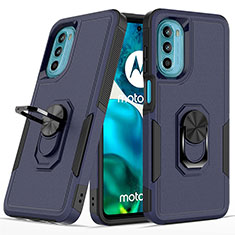Funda Bumper Silicona y Plastico Mate Carcasa con Magnetico Anillo de dedo Soporte MQ1 para Motorola Moto G82 5G Azul