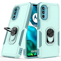 Funda Bumper Silicona y Plastico Mate Carcasa con Magnetico Anillo de dedo Soporte MQ1 para Motorola Moto G82 5G Cian