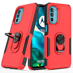 Funda Bumper Silicona y Plastico Mate Carcasa con Magnetico Anillo de dedo Soporte MQ1 para Motorola Moto G82 5G Rojo