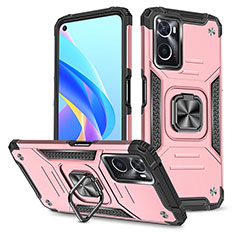 Funda Bumper Silicona y Plastico Mate Carcasa con Magnetico Anillo de dedo Soporte MQ1 para Oppo A76 Oro Rosa