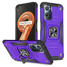 Funda Bumper Silicona y Plastico Mate Carcasa con Magnetico Anillo de dedo Soporte MQ1 para Oppo A96 4G Morado