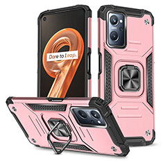 Funda Bumper Silicona y Plastico Mate Carcasa con Magnetico Anillo de dedo Soporte MQ1 para Realme 9i 4G Oro Rosa