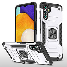 Funda Bumper Silicona y Plastico Mate Carcasa con Magnetico Anillo de dedo Soporte MQ1 para Samsung Galaxy A04s Plata