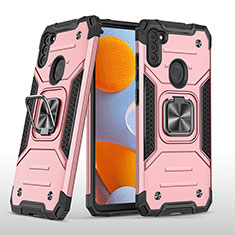Funda Bumper Silicona y Plastico Mate Carcasa con Magnetico Anillo de dedo Soporte MQ1 para Samsung Galaxy A11 Oro Rosa