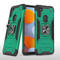 Funda Bumper Silicona y Plastico Mate Carcasa con Magnetico Anillo de dedo Soporte MQ1 para Samsung Galaxy A11 Verde Noche